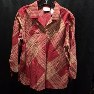 Liz Claiborne Vintage Lizwear Jeans Red Tan Plaid Button Down Shirt M Cotton